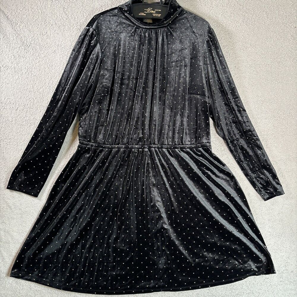Lane Bryant Plus Size 22/24 Black Velvet High Neck Long Sleeve Dress Whimsy Goth